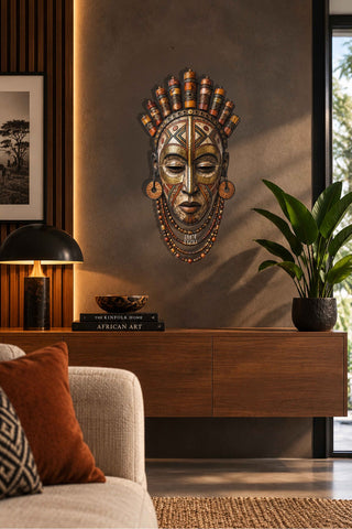 artnzu Zulu Etnik Afrika Maskı Renkli Metal Duvar Tablosu