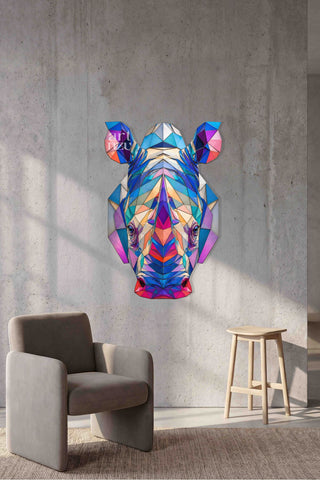 artnzu Kromatik Rhino: Geometrik Portre Renkli Metal Duvar Tablosu
