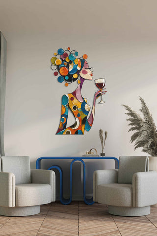 artnzu Renkli Yudum Pop-Art Kadın Renkli Metal Duvar Tablosu