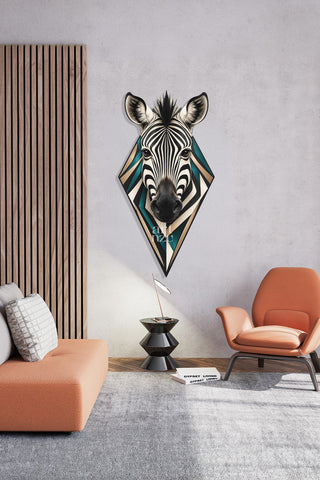 artnzu Geometrik Safari Zebra Portresi Renkli Metal Duvar Tablosu