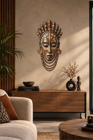 artnzu Zulu Etnik Afrika Maskı Renkli Metal Duvar Tablosu