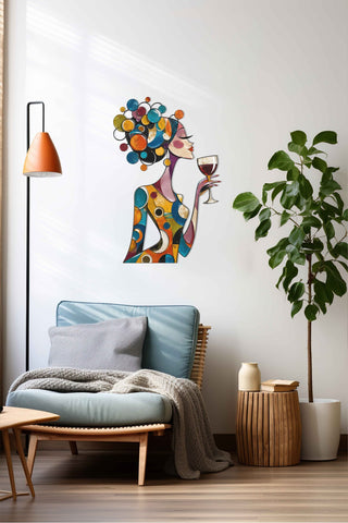artnzu Renkli Yudum Pop-Art Kadın Renkli Metal Duvar Tablosu