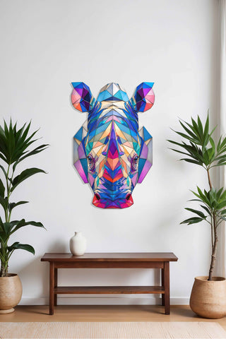 artnzu Kromatik Rhino: Geometrik Portre Renkli Metal Duvar Tablosu