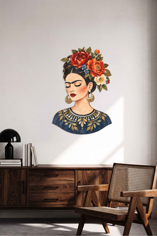 artnzu Frida'nın Düşü Çiçekli Taç Renkli Metal Duvar Tablosu