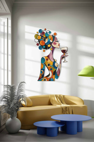 artnzu Renkli Yudum Pop-Art Kadın Renkli Metal Duvar Tablosu