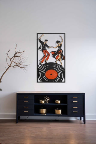 artnzu Retro Ritim Plaktaki Adımlar Renkli Metal Duvar Tablosu