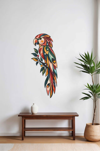 artnzu Geometrik Macaw Tropikal Esinti Renkli Metal Duvar Tablosu