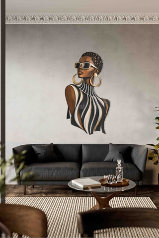 artnzu Afro Chic Modern Silüet Renkli Metal Duvar Tablosu
