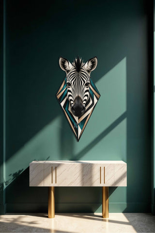 artnzu Geometrik Safari Zebra Portresi Renkli Metal Duvar Tablosu