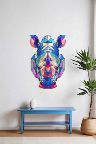 artnzu Kromatik Rhino: Geometrik Portre Renkli Metal Duvar Tablosu