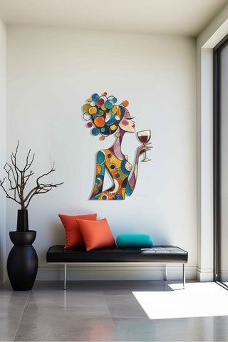artnzu Renkli Yudum Pop-Art Kadın Renkli Metal Duvar Tablosu
