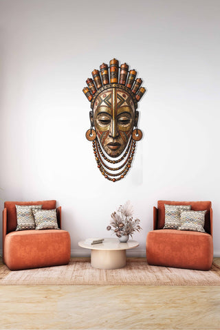 artnzu Zulu Etnik Afrika Maskı Renkli Metal Duvar Tablosu