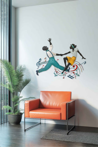 artnzu Swing Dansı Cazın Ritmi Renkli Metal Duvar Tablosu