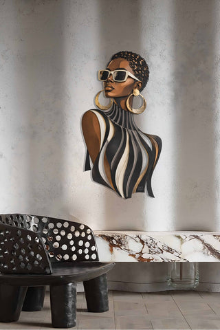 artnzu Afro Chic Modern Silüet Renkli Metal Duvar Tablosu