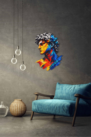 artnzu Renkli David Pop-Art Büst Metal Duvar Tablosu
