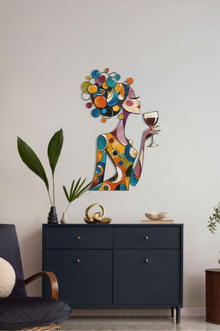 artnzu Renkli Yudum Pop-Art Kadın Renkli Metal Duvar Tablosu