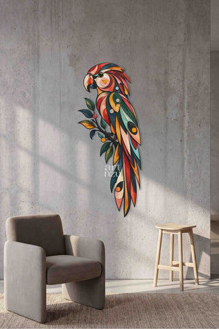 artnzu Geometrik Macaw Tropikal Esinti Renkli Metal Duvar Tablosu