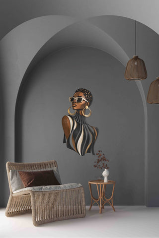 artnzu Afro Chic Modern Silüet Renkli Metal Duvar Tablosu