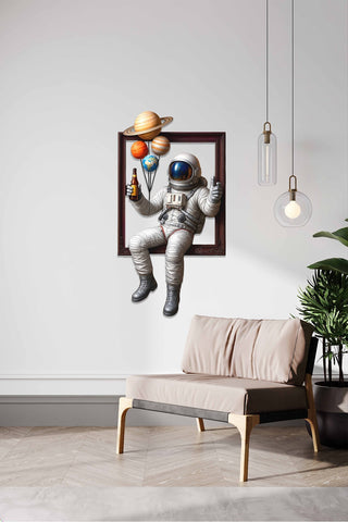 artnzu Kozmik Mola Astronot Renkli Metal Duvar Tablosu