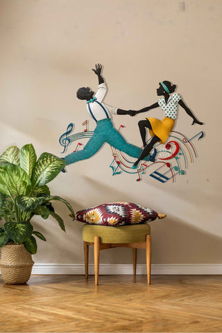 artnzu Swing Dansı Cazın Ritmi Renkli Metal Duvar Tablosu