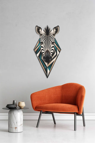 artnzu Geometrik Safari Zebra Portresi Renkli Metal Duvar Tablosu