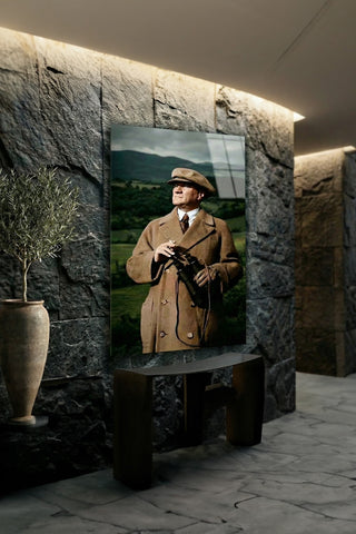 Atatürk Dürbünlü Doğa Temalı Renkli Cam Tablo