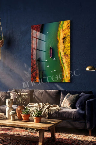 Autumn River Journey: Doğanın Sessiz Akışı Cam Tablo