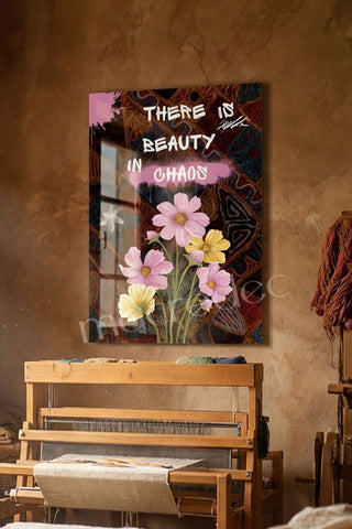 "Beauty in Chaos" Sanatsal Çiçek ve Graffiti Cam Tablo