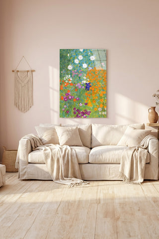 "Çiçek Bahçesi" Klimt Stil Sanatsal Cam Tablo
