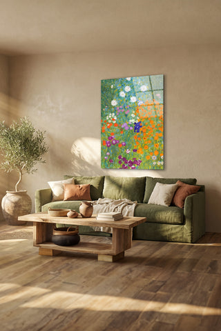 "Çiçek Bahçesi" Klimt Stil Sanatsal Cam Tablo