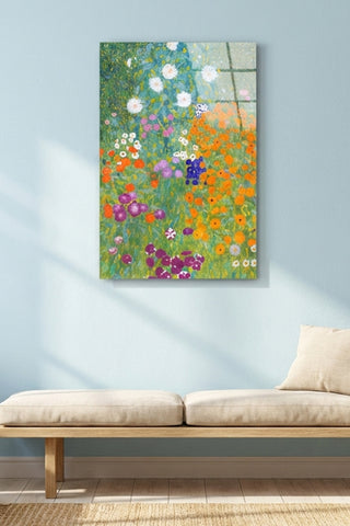 "Çiçek Bahçesi" Klimt Stil Sanatsal Cam Tablo