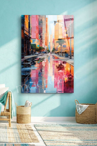"City Reflections" Modern Şehir Manzarası Cam Tablo