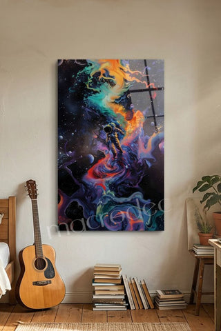 "Cosmic Journey: Sonsuz Galaksi" Sürreal Cam Tablo