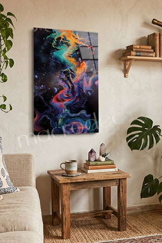"Cosmic Journey: Sonsuz Galaksi" Sürreal Cam Tablo