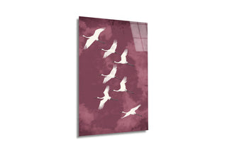 "Cranes in Flight" Zarif Turna Kuşları Cam Tablo