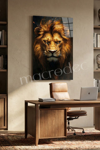 "Golden Lion Majesty" Sanatsal Aslan Cam Tablo