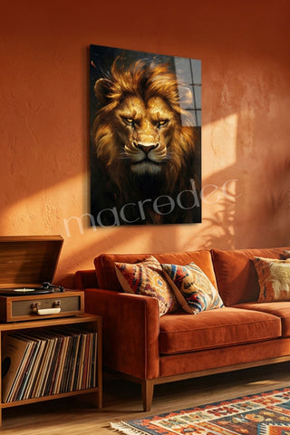 "Golden Lion Majesty" Sanatsal Aslan Cam Tablo