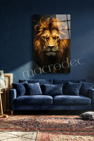 "Golden Lion Majesty" Sanatsal Aslan Cam Tablo