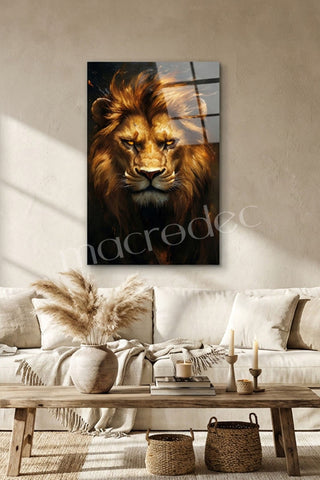 "Golden Lion Majesty" Sanatsal Aslan Cam Tablo