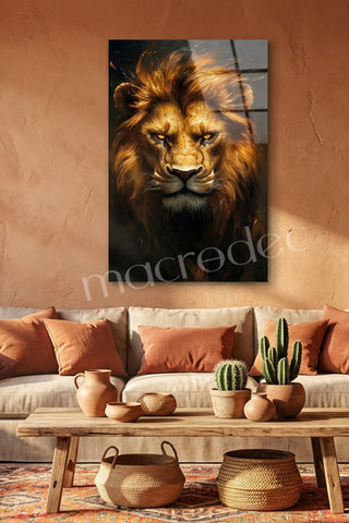 "Golden Lion Majesty" Sanatsal Aslan Cam Tablo