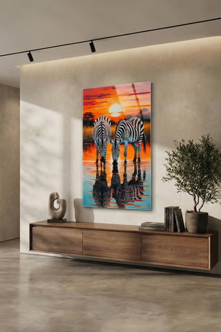 Gün Batımı Zebra Yansıması" Modern Cam Tablo
