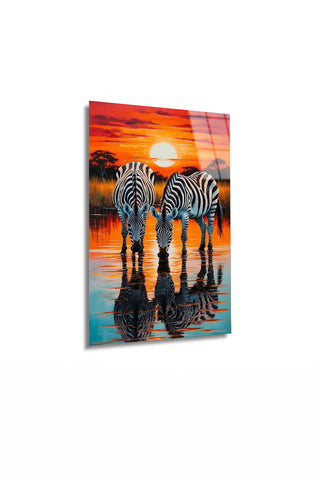 Gün Batımı Zebra Yansıması" Modern Cam Tablo