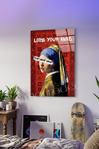 "Lose Your Mind: İnci Küpeli Kız" Modern Street Art Cam Tablo