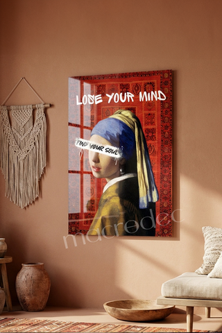 "Lose Your Mind: İnci Küpeli Kız" Modern Street Art Cam Tablo