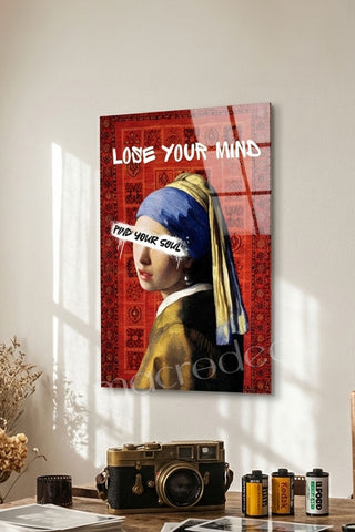 "Lose Your Mind: İnci Küpeli Kız" Modern Street Art Cam Tablo