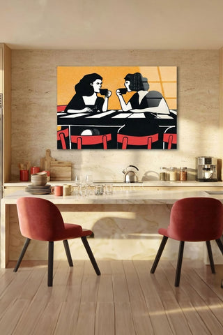 "Kahve Sohbeti" Retro Stil Modern Cam Tablo