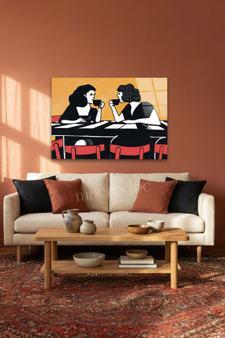 "Kahve Sohbeti" Retro Stil Modern Cam Tablo