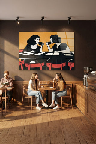 "Kahve Sohbeti" Retro Stil Modern Cam Tablo