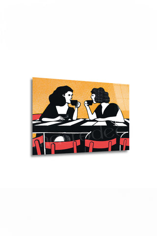 "Kahve Sohbeti" Retro Stil Modern Cam Tablo