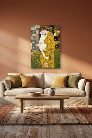 "Klimt Stil Kedili Kadın" Sanatsal Cam Tablo